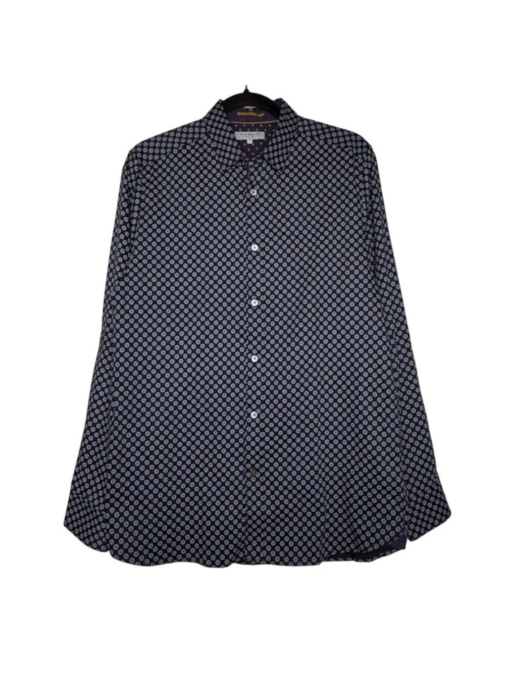 EUC Ted Baker Mens Button-Up Shirt Blue Geometric Pattern Long Sleeve Sz 3 (M)